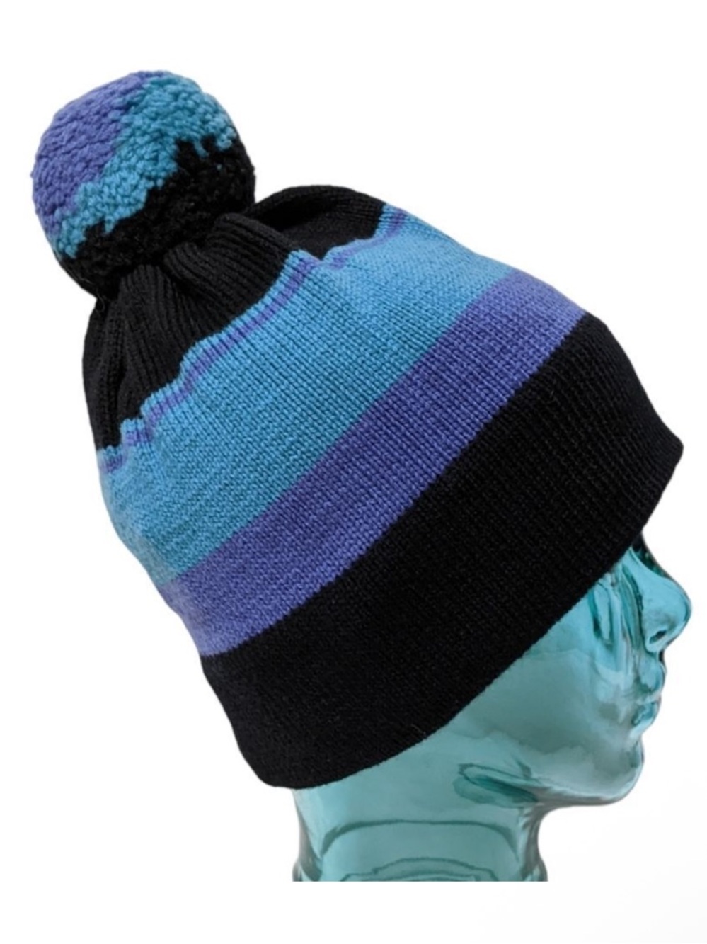 SERAC Vintage 100% Wool Striped Pom Beanie